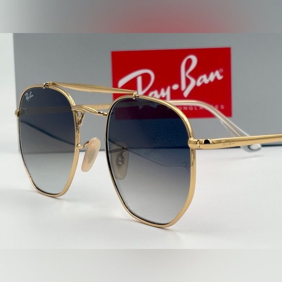Ray-Ban Sunglasses Marshal II RB3648 Aviator Gold Hexagon Frame Light Blue 360 - Picture 9 of 15